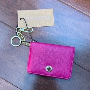 Steve Madden Fuchsia Card Holder Keychain new gold hardware